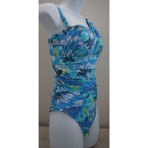 Bleu Rod Beattie Sz 8 Oahu Teal Paradise Found 1-Shoulder 1-Piece Swimsuit $125 - Picture 4 of 9